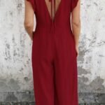 Kadın Kısa Kollu V Yakalı Arkası Derin Bağcıklı Uzun Aerobin Tulum