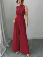 Kadın Balıkçı Yaka Kolsuz Incili Beli Kuşaklı Uzun Janjan Tulum