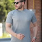 Erkek Bisiklet Yaka örgü Desenli Kısa örme Triko Kısa Kollu T-shirt