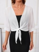 Kadın Truvakar Kol önden Bağlamalı Kısa şifon Bolero Ceket - Görsel 4
