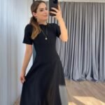 Kadın Kısa Kollu Bisiklet Yaka Maksi Boy Ithal Krep Elbise