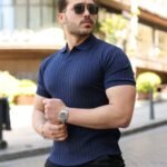 Erkek Örgü Desen Yakalı Kısa Kollu Triko Tişört