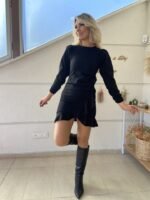 Kadın Uzun Kollu Bisiklet Yaka önden Volanlı Ithal Krep Elbise - Görsel 4