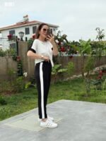 Kadın Kısa Kollu Modal Dokulu Kumaş Yanı şeritli Takım - Görsel 2