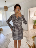 Kadın Uzun Kollu Kruvaze Yaka Bağlamalı Kemer Dalgıç Mini Boy Elbise - Görsel 23