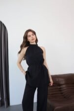 Kadın Halter Yaka Beli Kuşak Detaylı Ikili Takım - Görsel 5