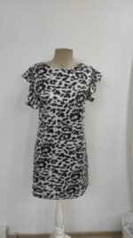 Kadın Kısa Kollu Kolları Fırfır Detay Arkası Bağlamalı Leopar Desen Kolsuz Mini Mikro Elbise - Görsel 6
