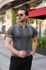 Erkek Dokulu Desen Yakalı Kısa Kollu Tişört - Görsel 3