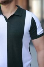 Erkek Kısa Kollu Polo Yakalı Blok Desenli Triko Bluz - Görsel 8