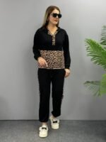 Kadın Uzun Kollu Leopar Detay Sweat Ve Yanı Leopar şerit Detay Pantolon Ikili Takım - Görsel 9