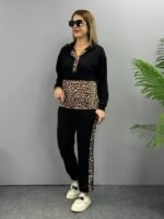 Kadın Uzun Kollu Leopar Detay Sweat Ve Yanı Leopar şerit Detay Pantolon Ikili Takım - Görsel 8