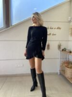 Kadın Uzun Kollu Bisiklet Yaka önden Volanlı Ithal Krep Elbise - Görsel 13