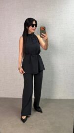 Kadın Halter Yaka Beli Kuşak Detaylı Ikili Takım - Görsel 2