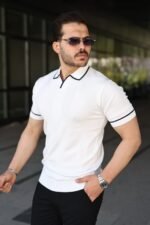 Erkek Dokulu Desen Yakalı Kısa Kollu Tişört - Görsel 2