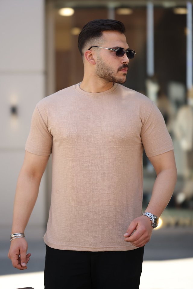 510d97903ec1ef3fd0d1369a7b372912.jpg Erkek Ağaç Kabuğu Desenli Kısa Kollu T-shirt - Görsel 1