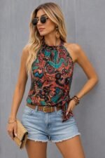 Kadın Boyundan Halkalı Reglan Kollu Yandan Bağcıklı Desenli Süprem Bluz - Görsel 3