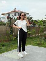 Kadın Kısa Kollu Modal Dokulu Kumaş Yanı şeritli Takım - Görsel 7