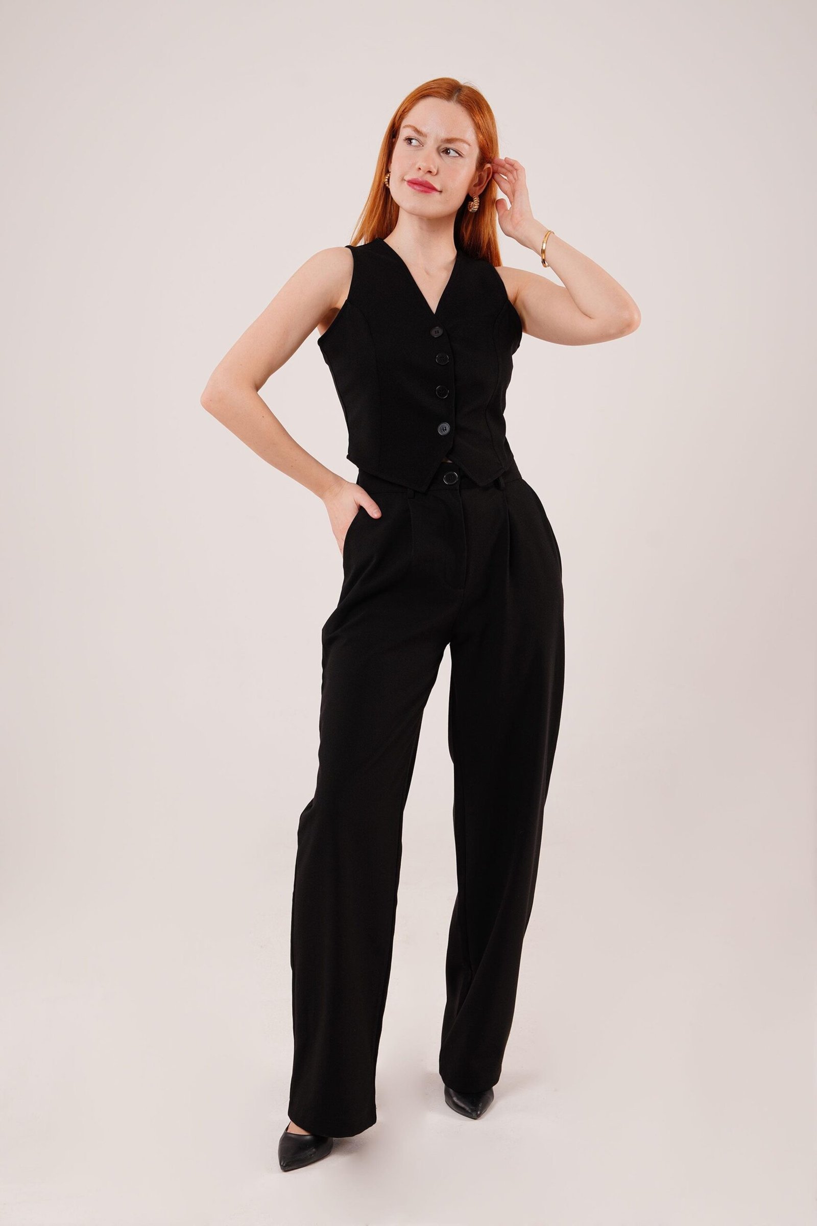59aa4ac34fccb3953a82.jpg Premium Model Oturtmalı Siyah Pantolon - Görsel 1