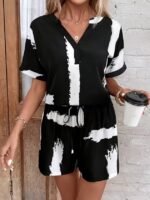 Kadın Kısa Kollu V Yakalı Desenli Bluz Ve Short Ikili Süprem Takım - Görsel 6