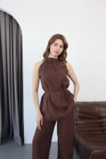 Kadın Halter Yaka Beli Kuşak Detaylı Ikili Takım - Görsel 5