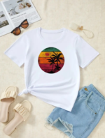 Kadın Kısa Kollu Palmiye Baskılı Viskon T-shirt - Görsel 7