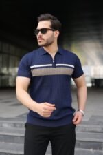 Erkek Örgü Desenli Renkli Kısa Kollu Triko Tişört