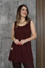 Kadın Askılı Yuvarlak Yaka Viskon Iki Iplik Bluz Ve Eşofman Altı Ikili Takım - Görsel 2