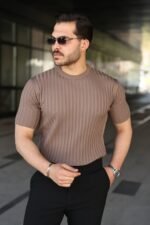 Erkek Fitilli Bisiklet Yaka Kısa Kollu Tişört - Görsel 3