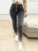 Kadın Yüksek Bel önden Düğmeli Jean Pantolon - Görsel 2