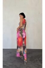 Bej Batik Desenli Elbise - Görsel 3