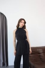 Kadın Halter Yaka Beli Kuşak Detaylı Ikili Takım - Görsel 6