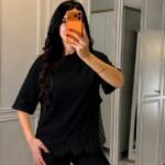 Kadın Kısa Kollu Bisiklet Yakalı Dantel Detaylı Viskon Iki Iplik Bluz