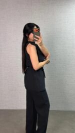 Kadın Halter Yaka Beli Kuşak Detaylı Ikili Takım - Görsel 4