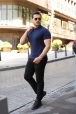 Erkek Örgü Desen Yakalı Kısa Kollu Triko Tişört - Görsel 2