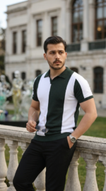 Erkek Kısa Kollu Polo Yakalı Blok Desenli Triko Bluz - Görsel 5