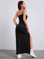 Kadın Ip Askılı Yandan Yırtmaçlı Janjan Krep Elbise - Görsel 9