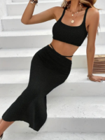 Kadın Askılı Crop Ve Bel Detaylı Derin Yırtmaçlı Etek Ikili Takım - Görsel 5