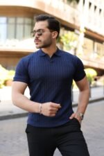 Erkek Örgü Desen Yakalı Kısa Kollu Triko Tişört - Görsel 3