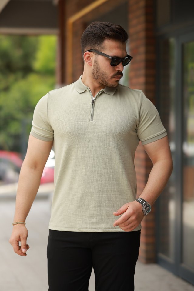 8a83eada6b983cb98d64ff77128c7d8a.jpg Erkek Fermuarlı Yaka Kısa Kollu Tişört - Görsel 1
