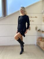 Kadın Uzun Kollu Bisiklet Yaka önden Volanlı Ithal Krep Elbise - Görsel 10
