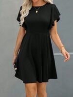 Kadın Kısa Kollu Bisiklet Yaka Mini Kiloş Janjan Krep Elbise