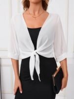 Kadın Truvakar Kol önden Bağlamalı Kısa şifon Bolero Ceket - Görsel 6
