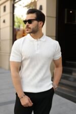 Erkek Düğmeli Yaka Kısa Kollu Triko Tişört - Görsel 3