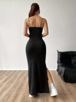 Kadın Ip Askılı Yandan Yırtmaçlı Janjan Krep Elbise - Görsel 3