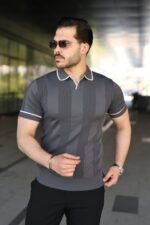 Erkek Dokulu Desen Yakalı Kısa Kollu Tişört - Görsel 4