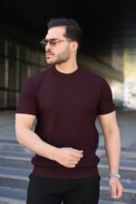 Erkek Bisiklet Yaka Petek Dokulu Kısa Kollu Triko Tişört