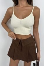 V Yaka Crop Bluz - Görsel 3