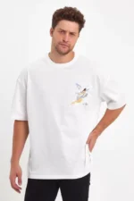 Erkek Melek Baskılı Oversize T-shirt - Beyaz - Görsel 2