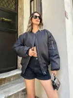 Düz Bomber Ceket - Siyah - Görsel 3