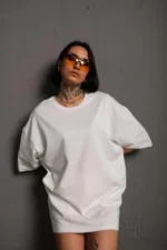 24/1 Düz A Kalite Oversize T-shirt - Beyaz - Görsel 2